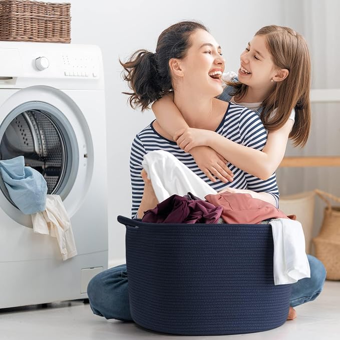 Maliton Woven Rope Blanket Basket Living Room, Storage Basket for Toy, 90L | 22"x14" cotton rope basket. Holds blankets, toys & towels & laundry. For bedroom, nursery, bath & playroom. Soft & durable.