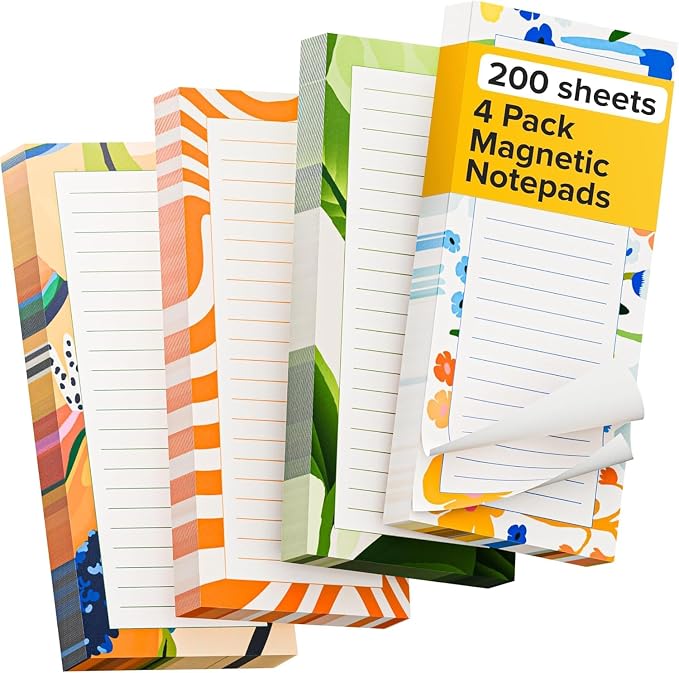 X-bet MAGNET Magnetic Notepads for Fridge, 4 Pads x 50 Sheets, Grocery List | Tear-Off Grocery & Shopping List Pad with Magnetic Backing, Sticks to Fridge for Notes, Reminders & To-Dos