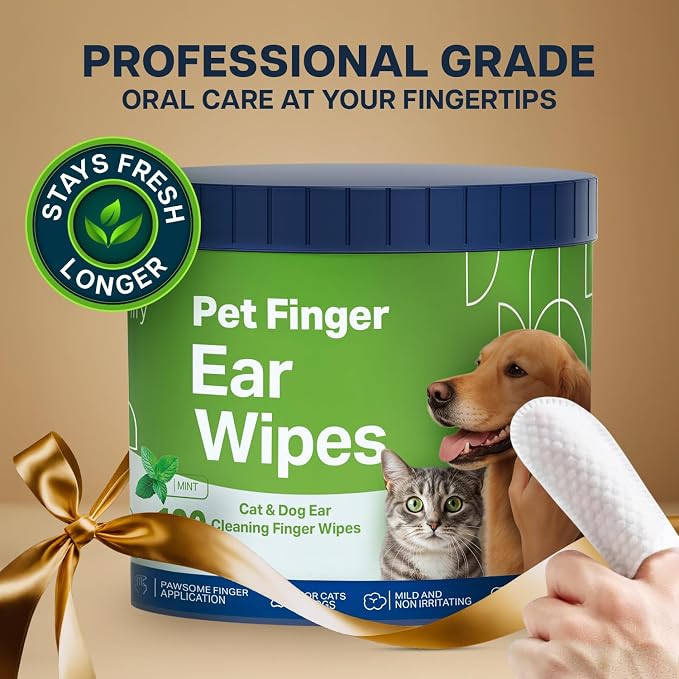 Dog Teeth Cleaning Wipes (100 Value Pack) Fresh Mint Cat & Dog Dental Wipes | Vet Formulated Pet Dental Wipes – Pet Teeth Cleaning Finger Wipes – Effective Teeth Cleaning, Plaque & Tartar Solution