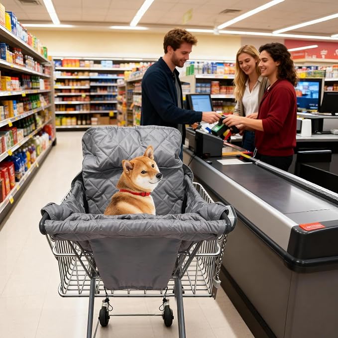 Wibeelee Portable Dogs Shopping Cart Cover Quilting Grocery Cart Cover with Carry Bag for Pets, Secured with Hook and Loop, Comfortable and Easy to Clean