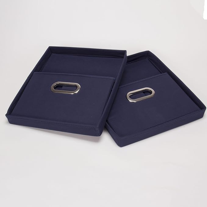 Household Essentials Fabric Storage Boxes with Lids and Handles, Blue (Pack of 8)