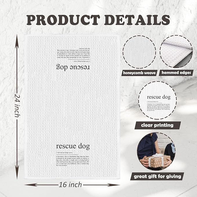 Chicimln Rescue Dog Definition Kitchen Towels, Rescue Dog Lover Gifts Decorative Hand Towels for Bathroom, Dogs Lover Mom Dad Gifts Dish Tea Towel Drying Cloth for Kitchen Decor, 16x24 Inch