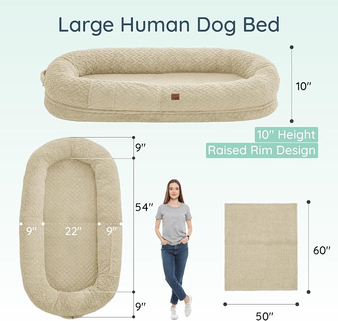 ChiXnuggle Orthopedic Human Dog Bed,with Faux Fur Washable Cover,Blanket | linen,72*40*10,giant dog bed for adult or extra large dogs,egg crate foam,non-slip bottom