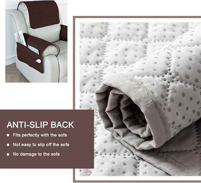 Large Polyester Armrest and Headrest Covers with 2 Pockets | Soft, smooth polyester resists daily wear nonslip silicone backing helps shield recliners and sofas from pet scratches