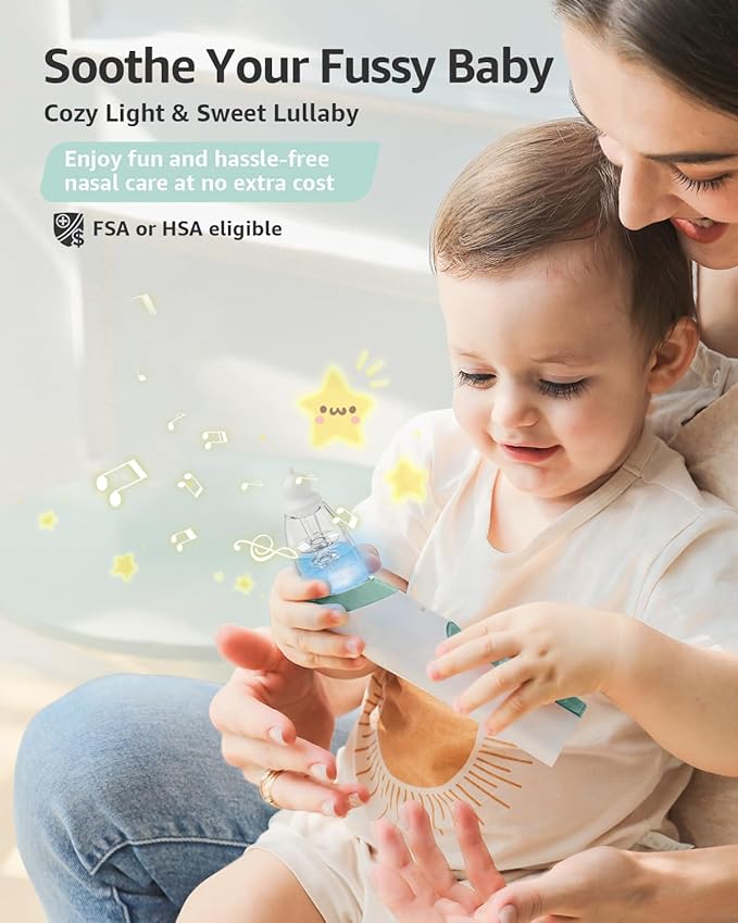 GROWNSY Nasal Aspirator for Baby, Electric Nose Aspirator for Toddler, Baby Nose Sucker, Automatic Nose Cleaner with 3 Silicone Tips, Adjustable Suctions, Music and Light Soothing Function (Green)