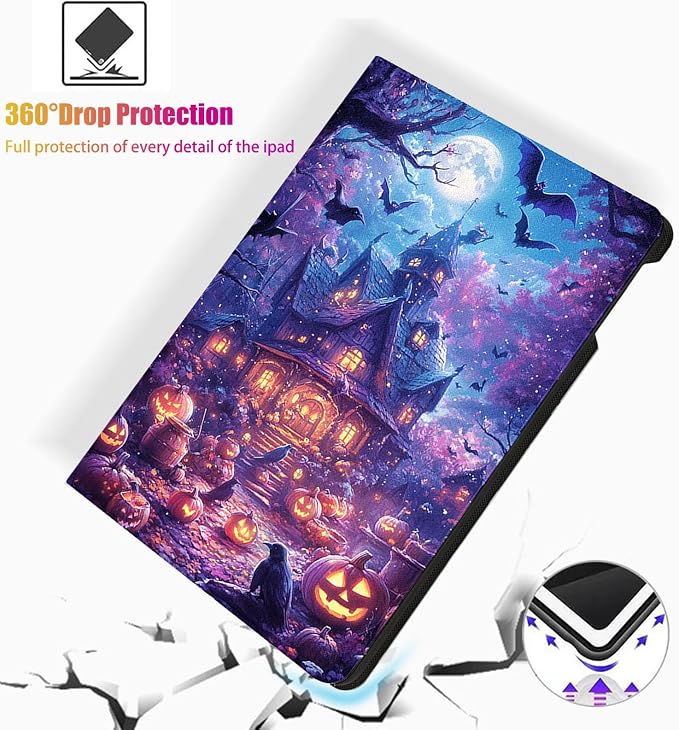 for Microsoft Surface Go 4/3/2/1-10.5" 2021 Tablet Case,Auto Wake/Sleep,Adjustable Stand Protective Cover - Halloween Pumpkin House