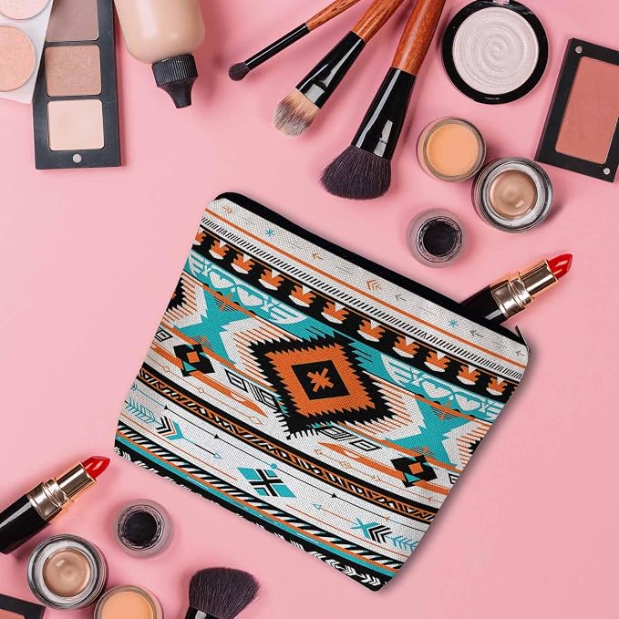 Aztec Cosmetic Bags For Women, Navajo Style Tribal Aztec Geometric Roomy Makeup Bag Toiletry Bag Accessories Organizer Storage Bags Makeup Pouch For Travel Business Gym Camping Bathroom