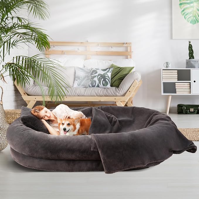 Fvkind Human Sized Dog Bed, Cozy Dog Bed for Humans, 70"x33"x12", Dark Grey | Human Sized Dog Beds for People, Supportive Egg Crate Foam, Removable Washable Plush Cover, Ideal Human Dog Bed for Adults