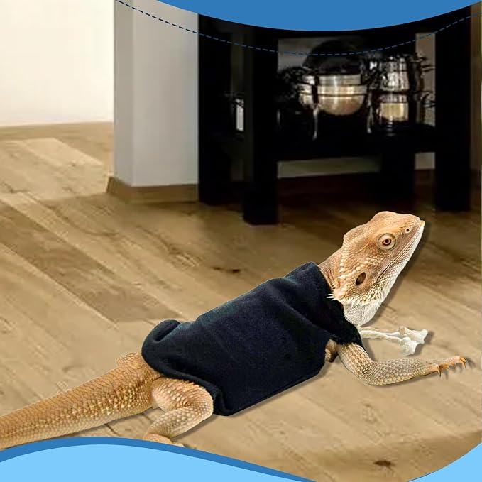 Lizard Clothes Bearded Dragon Hoodie Sweater Jacket Small Pet Costume Flannel Apparel for Reptiles Party Cosplay Props Chameleon Outfit Reptile Clothing Accessories（Black）