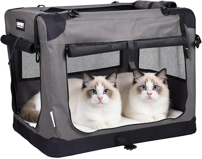 Jespet 3 Door Soft Dog Crates Kennel for Pets, Folding Travel Pet Carrier | 3 Mesh Doors 27'' Dog House, Locking Zipper, Easy to Install, Steel Frame, Removable Crate Pad, For Indoor & Outdoor Use