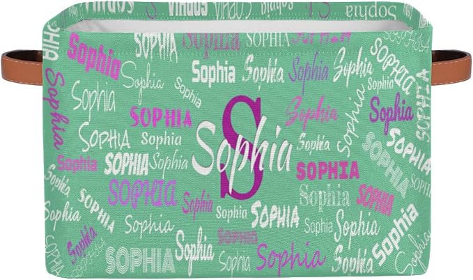 Custom Rectangle Storage Basket, Personalized Name Organizer Bins for Pet/Children Toys, Books, Clothes, Perfect for Rooms/Playroom, Mint Green Color
