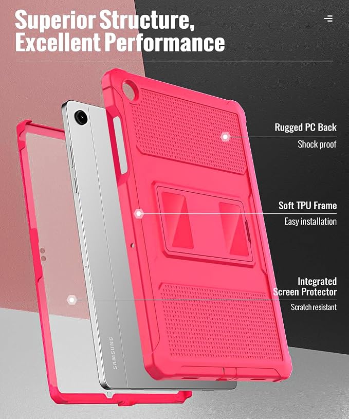MoKo Shockproof Case Fit Samsung Galaxy Tab A11+ Plus/ A9+ 11 Inch | Full Body Rugged Stand Back Cover with Built-in Screen Protector for Galaxy Tab A11+/ A9+ Tablet, Paradise Pink