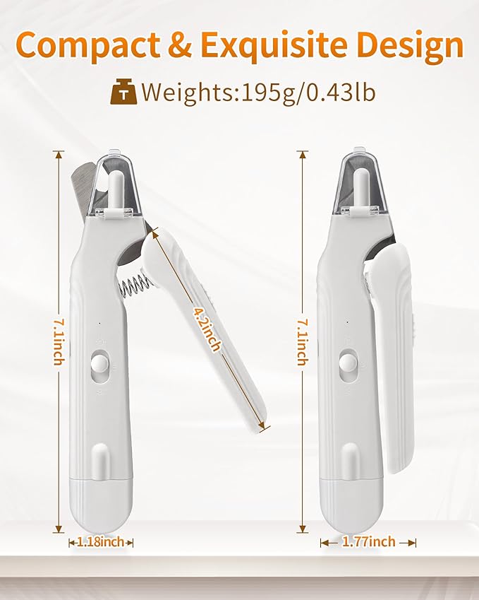 2-in-1 Dog & Cat Nail Clippers Grinder with Light – Quiet Electric Pet Nail Trimmer, USB Rechargeable, Safety Guard & Quick Sensor Prevent Overcutting, Grooming Tool for Small Medium Large Pets