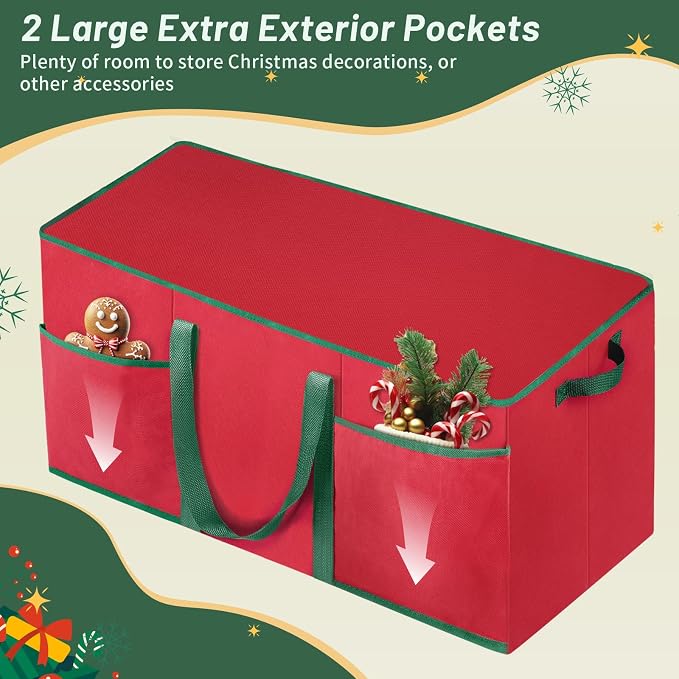 EverMerry Nutcracker and Figurine Collectibles Storage Box， Large Ornament Storage Organizer Stores Up to 12 Holiday Figurines-Carolers, Santa Figure, or Nut Cracker Ornaments (Red/15 Inches)