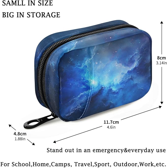 Fustylead Beautiful Blue Cosmic Nebula Pill Organizer and Storage Weekly with Zipper, Removable Pill Box Portable Medicine Organizer for Vitamin Fish Oil Supplement