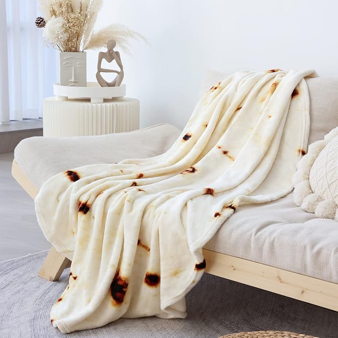 Bnuitland Burritos Tortilla Throw Blanket, 300 GSM Double Sided Giant Funny Gift, Realistic Super Soft Novelty Taco Swaddle Food Blanket for Kids and Pets Wrap