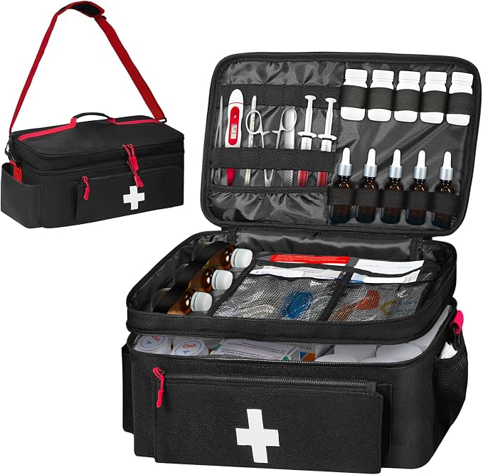 Boczif First Aid Bag Empty, Emergency Kit Bag(black with shoulder strap) | Pill Bottle for Emergency Trauma Medical Kits Supplies Waterproof, Ideal for Home, Travel, Outdoor