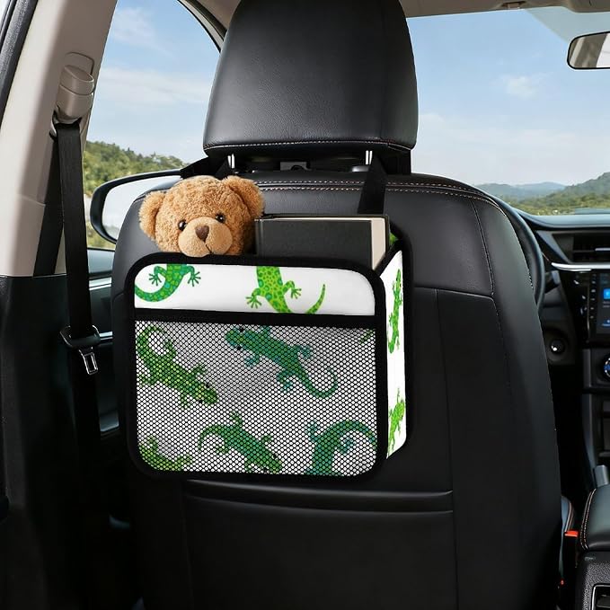 Car Seat Back Organizer Hanging Storage Bag for Backseat, Cute Animals | Lizards, Pu Leather Auto Storage Organizer with Mesh Pockets, Waterproof and Leakproof