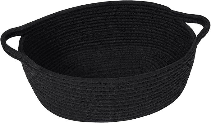 Goodpick Small Woven Rope Gift Basket Empty, 12" x 8" x 5", Black | Durable Boo Basket for Baby Showers Toys Storage, Fits Living Room Bathroom Organization, with Durable Handles