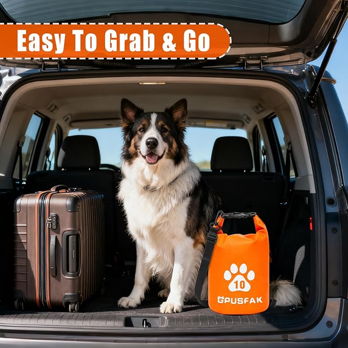 Pet Food Storage Bag with Bowl (64 Cup) - Zip Roll Top Dog Food Travel Bag Waterproof Kibble Container for Camping Road Trips Travel Dog Boarding Weekend Getaways Machine Washable 10L Orange