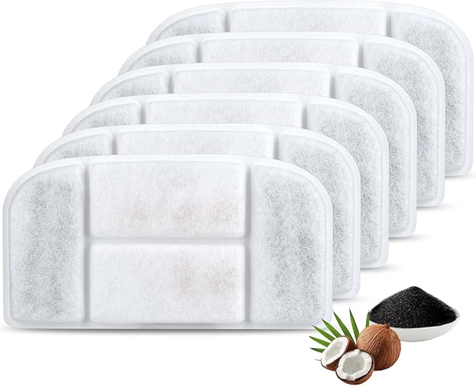 BOORCA 5L Wireless Cat Water Fountain Filters 6 Pieces Triple Filtration System Replacement Filter Fit for 5L Cat Pet Fountain, 6 Filtration System and 2 Pre-Filter Sponges