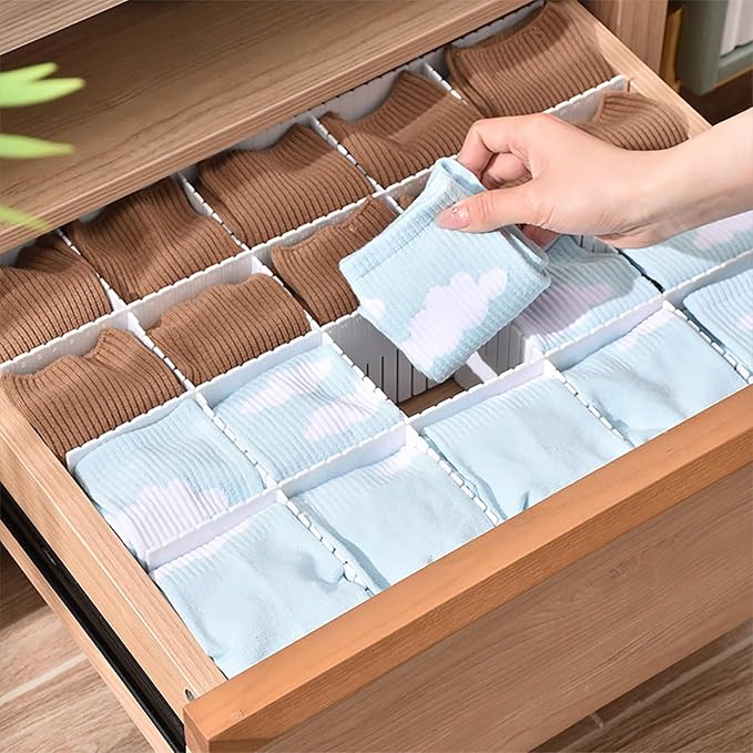 20PCS DIY Plastic Grid Drawer Dividers, Large Adjustable Drawer Storage Organizer (38cmx7cm) for Clutter Kitchen Cutlery Dresser Makeup Tools Socks Can Help Tidy Office Desk Clinic Bedroom