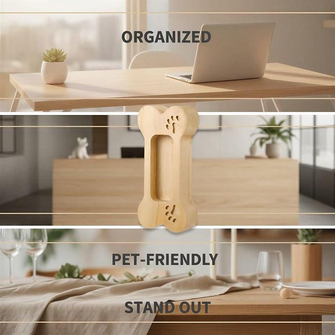2 Pcs Wood Dog Bone Business Card Holder for Desk, Solid Wood Desktop Display Slot with Pet Paw Print Carving, Cute Creative Office Name Card Organizer, Easy Card Access for Home or Work