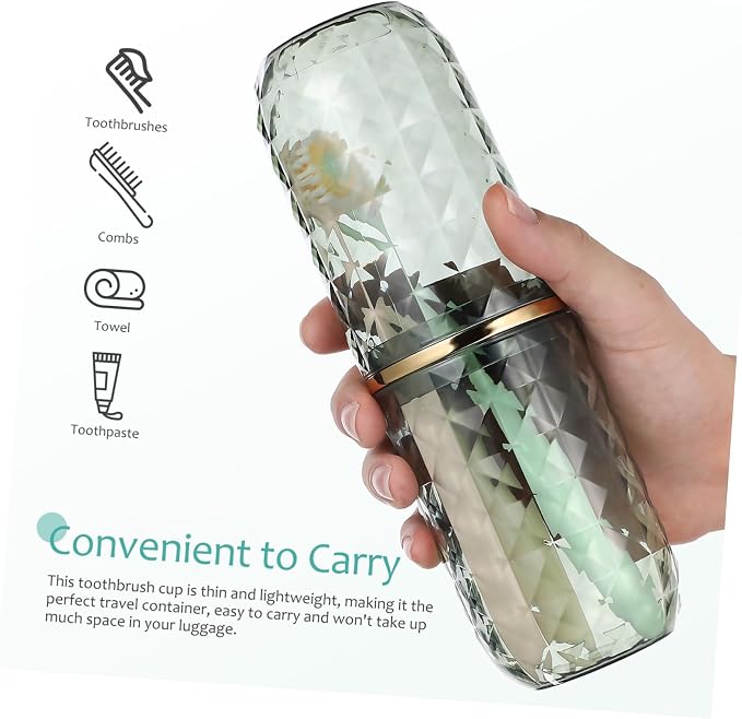 Travel Toothbrush Cup Holder with Lid Reusable PET Green | Covered Brush Case, Portable Organizer for Toiletries, Easy Cleaning, Multipurpose Use, Stylish Design