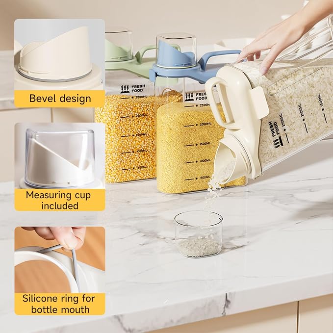 Rice Storage Container 5.5LBS-Airtight Food Storage Organizers BPA free Kitchen Storage Containers Material Suitable for Rice, Cereal, Flour,etc Pet Food Storage Container（4PC）