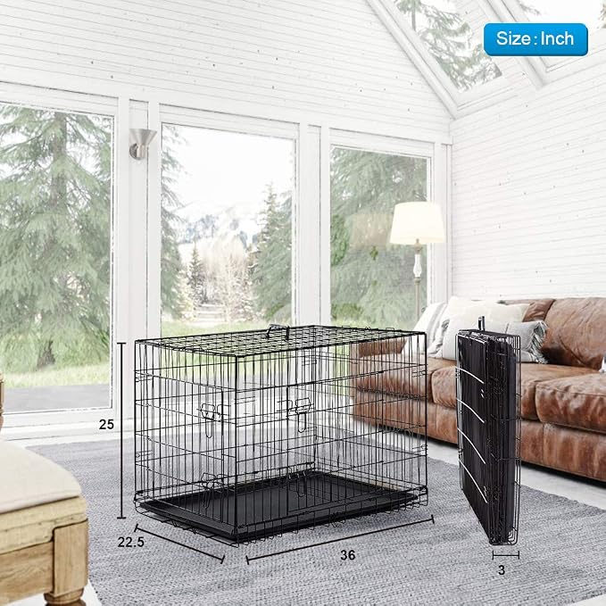 BestPet | Dog Crate | 36" | Black | Foldable Metal Kennel with Double Doors | Secure Slide-Bolt Latches, Leakproof Tray | Portable Dog Cage for Medium Sized Breeds | for Travel, Indoor & Outdoor Use