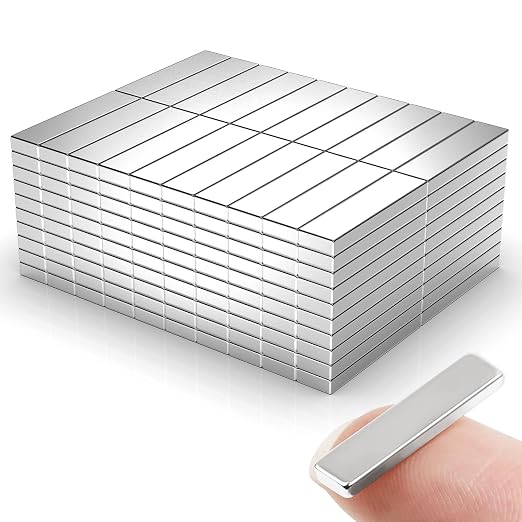 200 Pack 20x5x2 mm Rare Earth Neodymium Magnets | Powerful Small Strong Metal Rectangular Bar Magnetic Strip Magnet for Fridge Garage Kitchen Science Craft Office, Silver