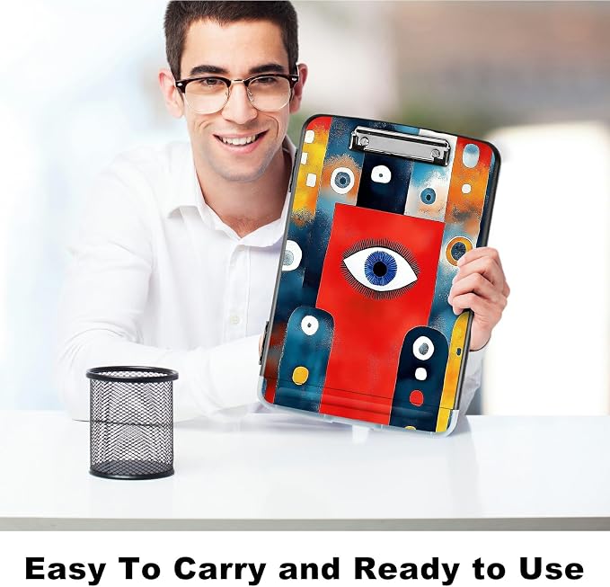 A4 Clipboard with Storage Pen Holder, Clipboards Organizer Nursing Clipboard Foldable File Folder Plastic Clipboard Folio Clip Board for Office Work Classroom Doctor, Artistic Eyes