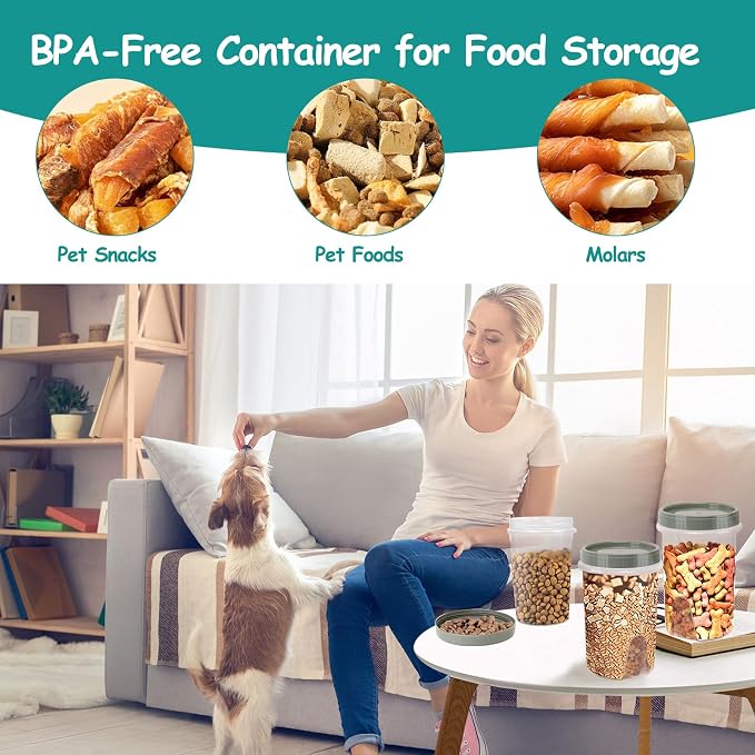 3 Pack Dog Treat Container, Small Airtight Cat Pet Treat Food Container Set | Reusable Plastic Dog Cat Treat Holder with Lid, Cute Pet Treat Cookie Food Storage Container Set for Dogs, Cats, Grey Green
