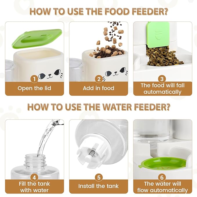 Gravity Pet Feeder Water Dispenser Combo for Cats & Dogs – 2-in-1 Automatic Food & Water Station, Large Capacity, Non-Slip Base, Easy to Clean, Travel Ready (Green)