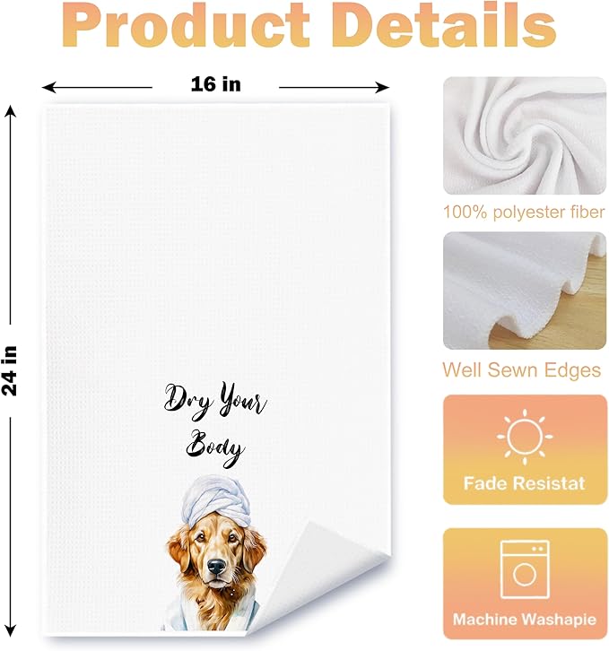 Funny Golden Retriever Hand Towels for Bathroom Washroom, Dog Bathroom Decor, Gifts for Golden Retriever Lovers, Humorous Dog Hand Towels, 16x24 Inch Set of 4