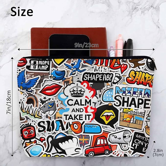 Women Cosmetic Bag Graffiti, Rainbow Graffiti Social Media Signs Cute Makeup Bag For Purse Cosmetic Travel Bag For Toiletries Makeup Storage Bag Flax Skincare Bag Make Up Pouch Bags