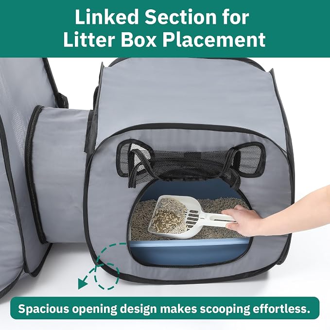 Cat Playpen with Separate Litter Box Area, Large Foldable Waterproof Cat Tent - 600D Oxford, Portable Indoor/Outdoor Pet Enclosure, Cage, House & Condos with Carrybag for Kittens, Small Dogs