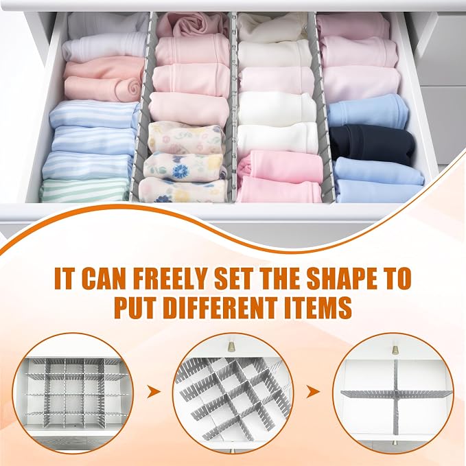 Blosssound 15 Pcs 5.12 Tall Drawer Divider Adjustable Drawer Organizer,Grey | DIY Deep Storage Organizer Separator with Fixed Buckle for Underwear Socks Dormitory Office Kitchen Bedroom
