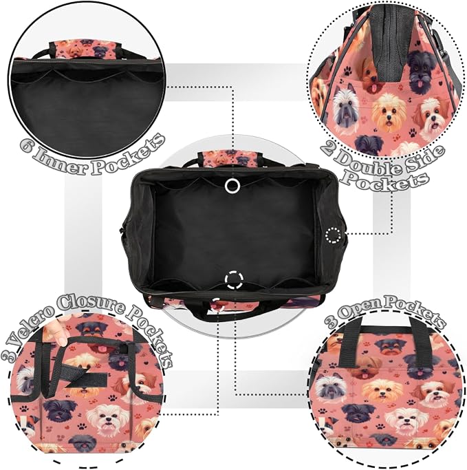 Dogs Heavy Duty Tool Bag 14.8 Inch Cute Portable Soft Tool Box Organizer Storage with Adjustable Shoulder Strap