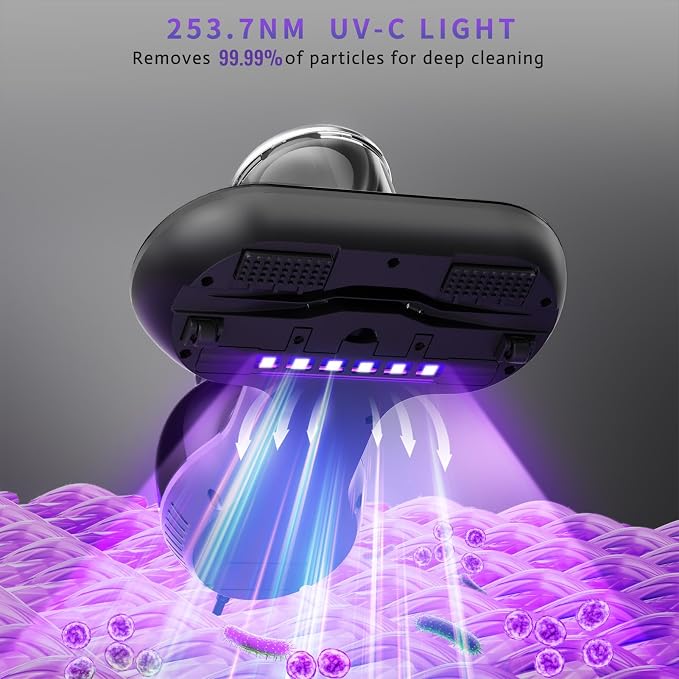 Hersven Mattress Vacuum Cleaner, Handheld UV Bed Vacuum Cleaner 16KPa & 12800 Vibrations Per/Min Upgraded Effectively Clean Up Bed, Pillows, Cloth Sofas, Carpets and Ther Fabric Surfaces