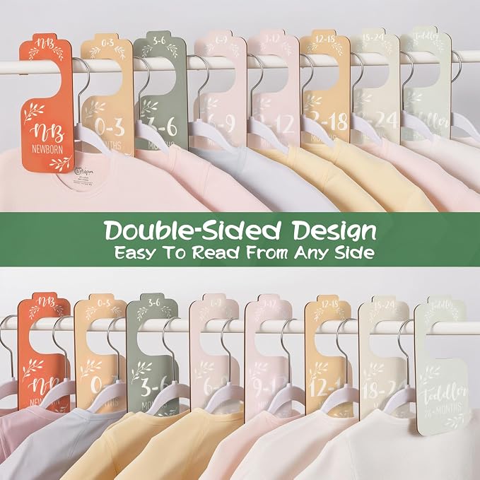 Giftacity 8-Piece Baby Closet Dividers for Clothes Size Hanger Organizer | Colorful Wooden Double-Sided, from Newborn to 24 Months for Baby Room Decor, Nursery Furniture Essentials, Baby Shower Gifts