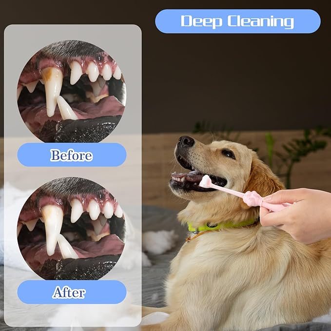 3 Pcs Three Sided Dog Toothbrush Pet Toothbrush Multi-Angle Dental Cleaning Brushes Easy Teeth Cleaning for Oral Health Medium and Small Dogs Cat