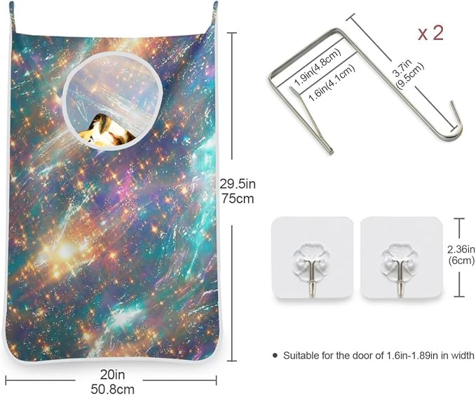 2PCS Hanging Laundry Hamper Bag Over the Door Laundry Hamper Wall Hamper Large Dirty Clothes Hamper with Stainless Steel Hooks 29.5x20Inch Blue Bright Sparkling