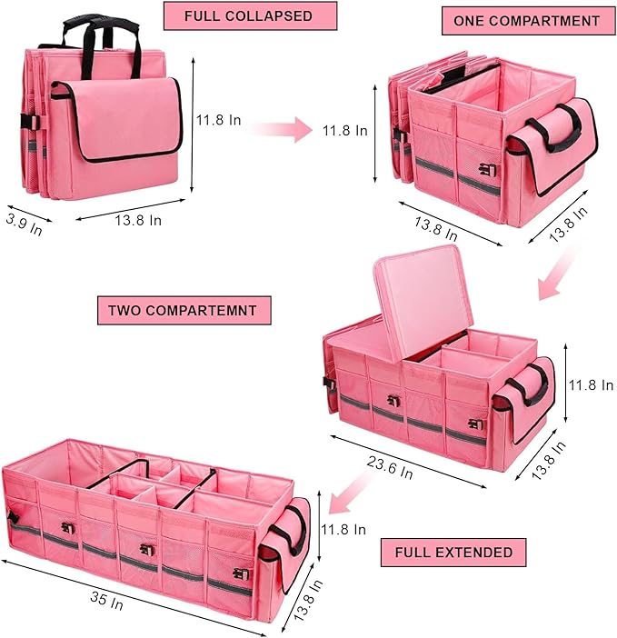 GDNasist Car Trunk Organizer and Storage for Car, SUV & Sedan, Large | Collapsible Trunk Organizers with Lid & Removable Cooler Bag, Car Accessories, Removable Dividers for Custom Space, Interior