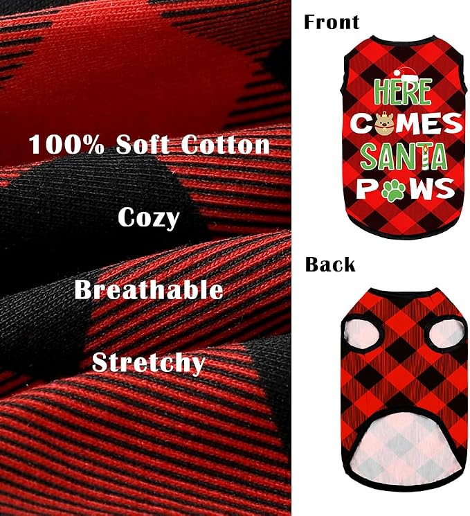 Dog Shirt Soft Cotton Dog Christmas Shirt Stretchy Lightweight T-Shirts Sleeveless Vest Pet Clothes for Small Medium Large Dogs Cats