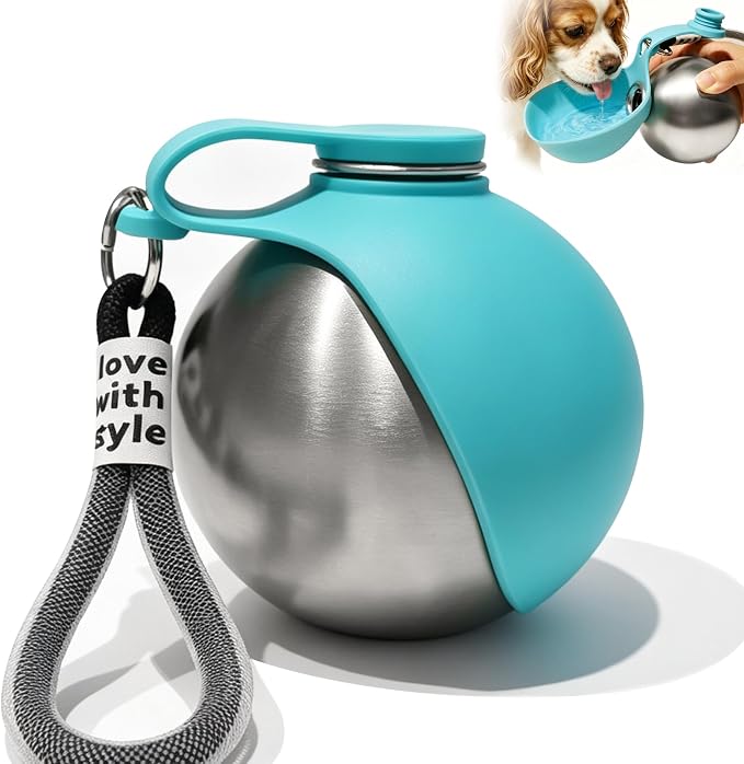 Drain-Back Stainless Steel Portable Dog Water Bottle with Bowl for Walks