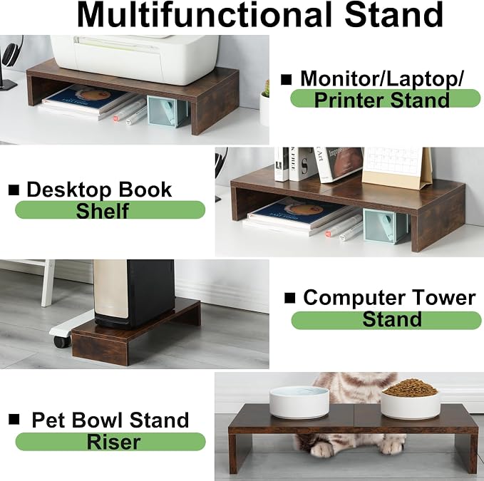 TEAMIX 2-Pack Monitor Stand Riser 20 inch, Wooden Tabletop Shelf, Brown | For 2 Monitors, Laptop, Printer, TV, PC Tower, Rustic Brown Monitor Riser with Storage, Computer Stand Ergonomic Design