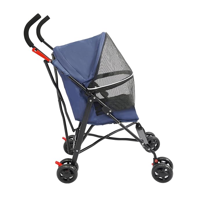 4 Wheels Pet Stroller with Waterproof Cover | Easy-Fold Travel Carrier | Pet Strolling Cart for Small/Medium Dogs and Cat | with Storage Pocket, Cup Holder & Breathable Mesh | for All-Season (Blue)