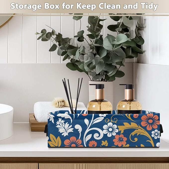 Blue Flower Print Toilet Paper Storage Basket Small Bathroom Baskets for Organizing Countertop Toilet Tank Topper Paper Basket Home Bedroom Nursery Living Room