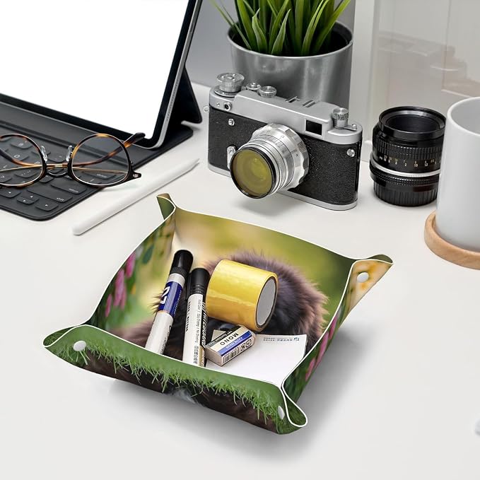 LeatherJewelry Valet Tray for Women Men, Portable Travel Catchall Tray Organizer Dish Plate Cute Pet Newfoundland Dog Bedside Vanity Tray Nightstand Caddy Holder for Wallet, Key, Coin